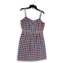 Womens Blue Pink Floral Spaghetti Strap Back Zip Mini Dress Size 10