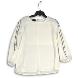 NWT Alfani Womens White Embellished Long Sleeve Back Zip Pullover Blouse Top M
