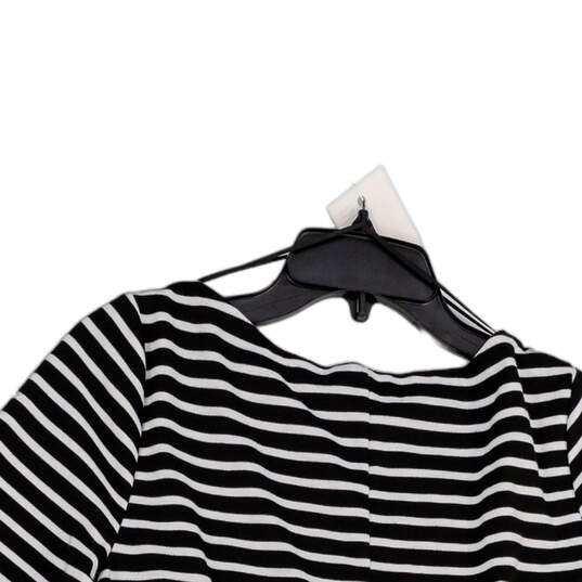Womens Black White Striped 3/4 Sleeve Knee Length Pullover Shift Dress Sz M image number 4