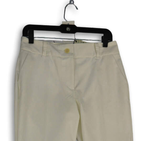 Womens White Flat Front Straight Leg Slash Pocket Dress Pants Size 6P image number 3