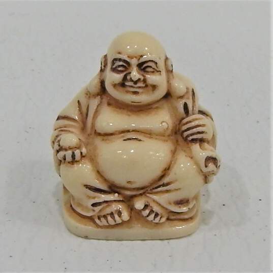 Happy Laughing Buddha Ivory Resin Figurines Set of 5 2 Inch image number 2