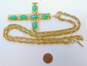 Vintage Whiting & Davis Gold Tone & Faux Gemstone Cross Pendant Necklace 79.8g image number 4