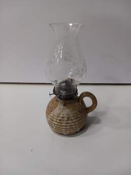Vintage Ceramic Kerosene Oil Lamp W/ Pyrex Snowflake Topper
