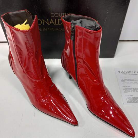 Women's Donald J Pliner ROBE-PT06 Couture Tomato Patent Leather Heel Booties Size 8M In Box image number 2