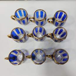Bohemian Cobalt Cut To Clear Glass Punch Bowl And 9 Cups (Gold And Blue) alternative image