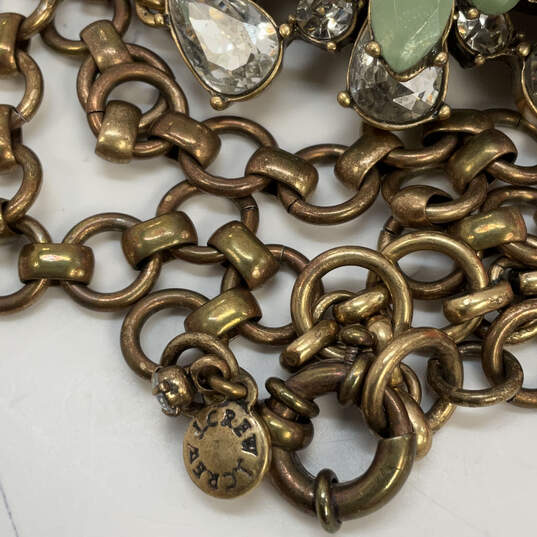 Designer J. Crew Green Floral Crystal Stone Link Chain Statement Necklace image number 4