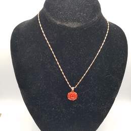 12k Gold Coral Carved Rose Jewelry Set 3pcs 15.7g DAMAGED