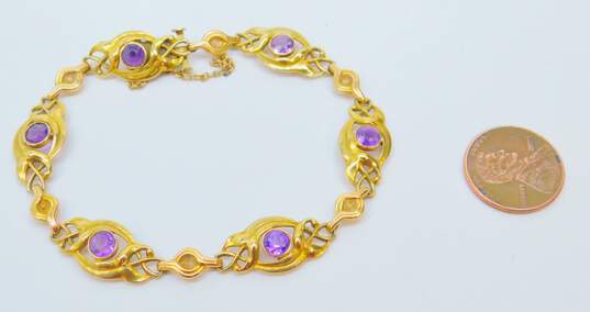 Vintage 14K Yellow Gold Amethyst Art Nouveau Bracelet 12.2g image number 4