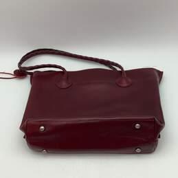 Womens Burgundy Leather Double Handle Charm Bottom Studs Tote Bag