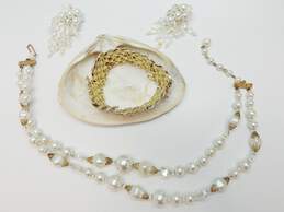 VNTG Faux Pearl & Aurora Borealis Necklace Cluster Earrings & Bracelet 149.2g