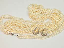 Sterling Silver Rice Pearl Necklaces & Shrimp Hoop Earrings 228.6g