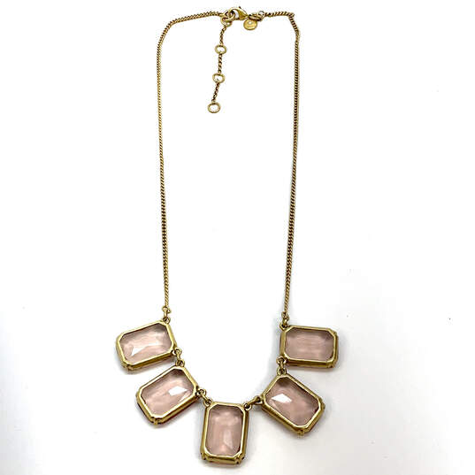 Designer J. Crew Gold-Tone Pink Rectangle Crystal Stone Pendant Necklace image number 3