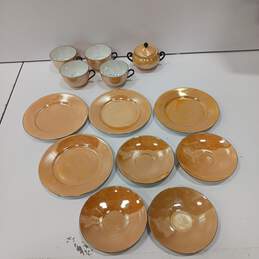13pc Set of Czechoslovakia Orange Lusterware Teacups and Saucer Set
