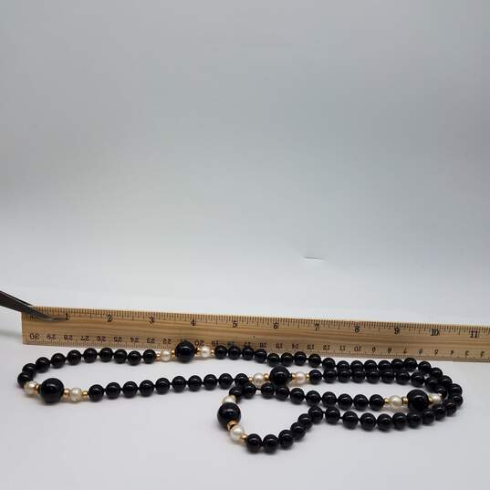 14k Gold Onyx Bead Fw Pearl 32 Inch Endless Collar Necklace 75..0g image number 7