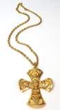 Vintage Crown Trifari Gold Tone Cross Statement Pendant Necklace 37.2g image number 1