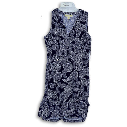 Womens Blue Paisley Sleeveless V-Neck Pullover A-Line Dress Size Medium image number 1