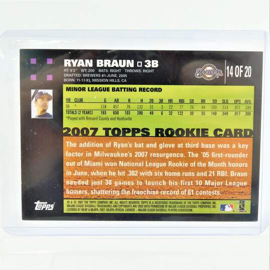 2007 Ryan Braun Topps Rookie Milwaukee Brewers image number 3