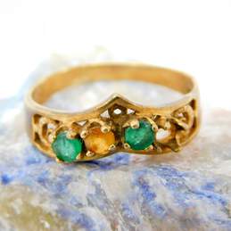 10K Yellow Gold Faceted Citrine & Green Glass Pointed Band Ring For Repair 2.1g