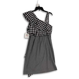 NWT Womens Black White Plaid One Shoulder Tie Waist Sheath Dress Size 10