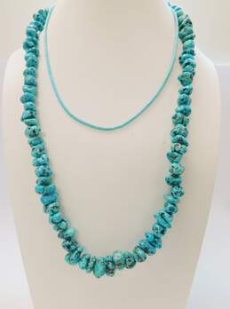 Artisan Silvertone Southwestern Faux Turquoise Nugget & Cylinder Beaded Necklaces 92.3g