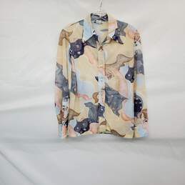 Domanique Vintage Multicolor Sheer Button Up Shirt WM Size 14