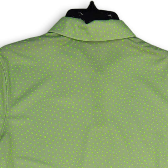 NWT Womens Green Polka Dot Short Sleeve Side Slit Polo Shirt Size L image number 4