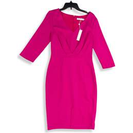 NWT Trina Turk Womens Pink Long Sleeve V-Neck Back Zip Sheath Dress Size 6