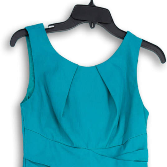 Womens Blue Sleeveless Round Neck Pockets Back Zip Sheath Dress Size 7 image number 3