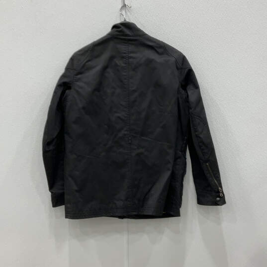 Mens Black Long Sleeve Stand Collar Full-Zip Biker Jacket Size Large image number 2