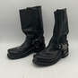 Mens Black Leather Oil Resistant Back Harness Zip Tall Biker Work Boots image number 4