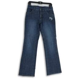 Womens Blue Denim Stretch Medium Wash Pockets Straight Leg Jeans Size 4