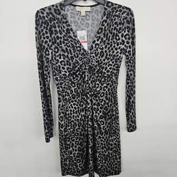 Michael Kors Gray Leopard Print Long Sleeve Dress