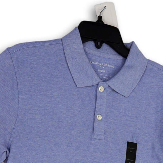 NWT Mens Blue Pique Spread Collar Short Sleeve Pullover Polo Shirt Size M image number 3