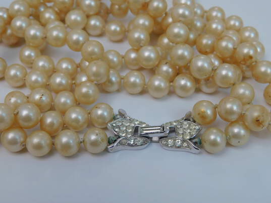 Vintage Crown Trifari Faux Pearl Rhinestone Double Strand Necklace 112.9g image number 4