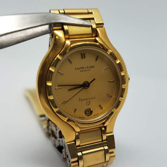 Favre Leuba Swiss 1425-43 7 Jewels 23mm Gold Tone Quartz Analog Date Watch 32g image number 3