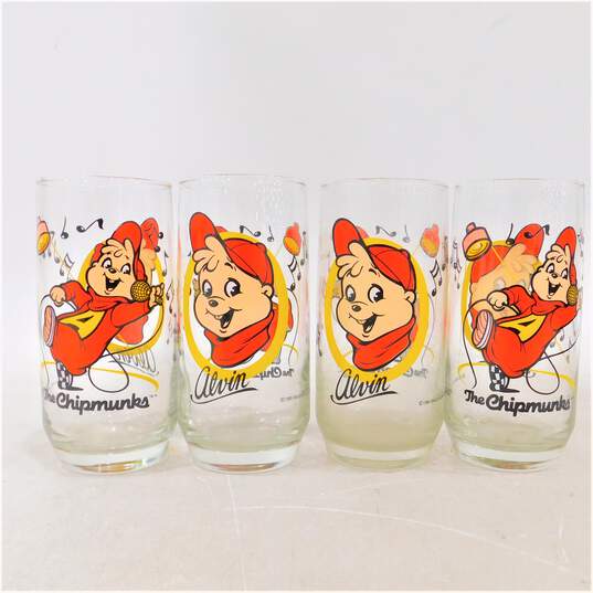 Vintage 1985 Alvin And The Chipmunks Drinking Glasses Set of 4 image number 1