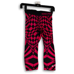 Womens Pink Black Geometric Dri-Fit Elastic Waist Capri Leggings Size X