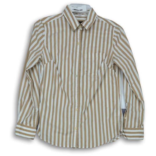 Womens White Tan Striped Long Casual Sleeve Button-Up Shirt Size XS image number 1