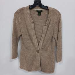 Eddie Bauer Women's Beige One Button Wool Blend Cardigan Sweater Size L