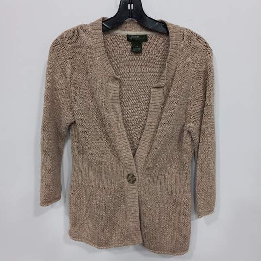 Eddie Bauer Women's Beige One Button Wool Blend Cardigan Sweater Size L image number 1