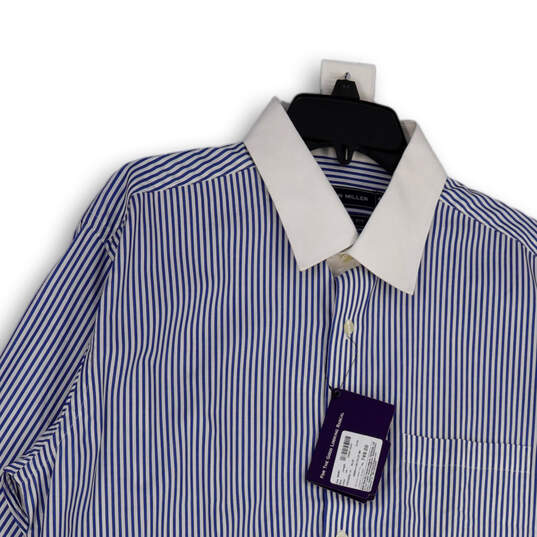 NWT Mens Blue White Striped Long Sleeve Collared Button-Up Shirt Size 44CM image number 3