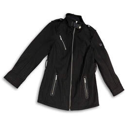 Womens Black Houndstooth Pockets Long Sleeve Full-Zip Jacket Size Small