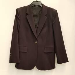 Womens Brown Long Sleeve Collared Flat Front Two Pieces Pant Suit Size 46