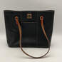 Womens Black Brown Leather Inner Pockets Bottom Studs Zipper Tote Bag image number 1