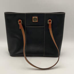 Womens Black Brown Leather Inner Pockets Bottom Studs Zipper Tote Bag