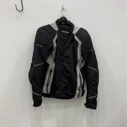 Mens Black Gray Long Sleeve Mock Neck Full-Zip Motorcycle Jacket Size XLT