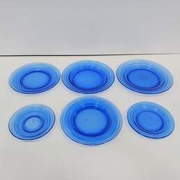 Hazel Atlas Moderntone Blue Glass Plates Assorted 6pc Lot