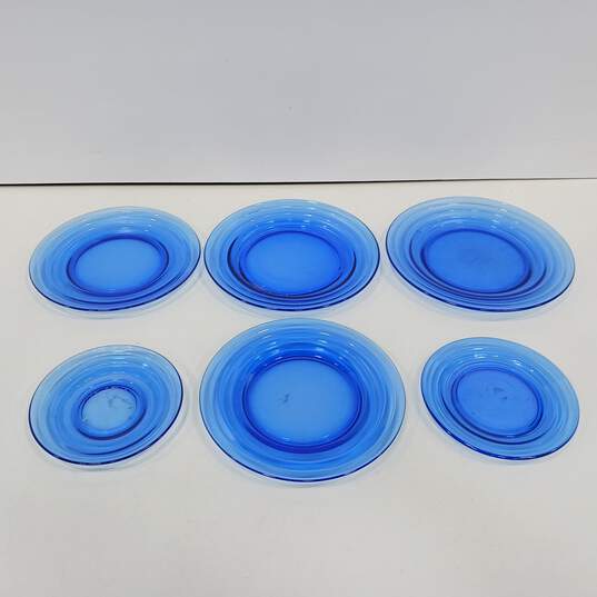 Hazel Atlas Moderntone Blue Glass Plates Assorted 6pc Lot image number 1