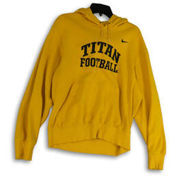 Mens Yellow Long Sleeve Titan Football Pockets Pullover Hoodie Size Medium