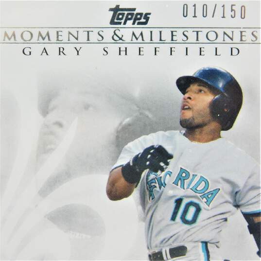 2008 Gary Sheffield Topps Moments & Milestones 010/150 Jersey Number 1/1 Florida Marlins image number 2